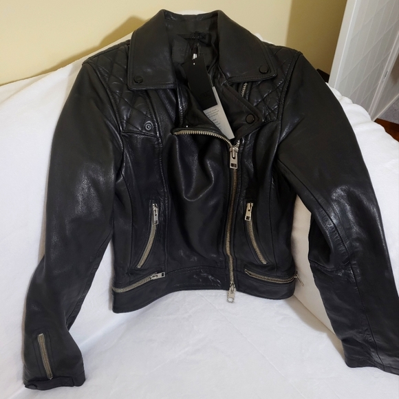 All Saints Black Leather Jacket - Picture 4 of 16